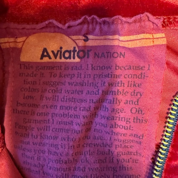 Aviator Nation Velvet Zip-Up Hoodie Red Rainbow Stripe Size S - Relaxed Fit - Picture 5 of 10